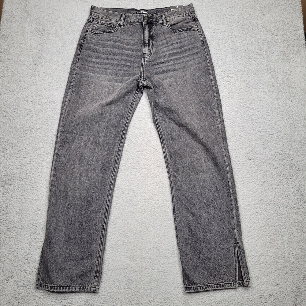 Fashion Nova Womens Jeans 13 Gray Denim Straight Talk Side Slit 33x31* NWT